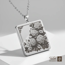 گردنبند طرح گل صدتومانی (Hydrangea) (حکاکی لیزری فایبر، مدل قاب مربع) کد 501932