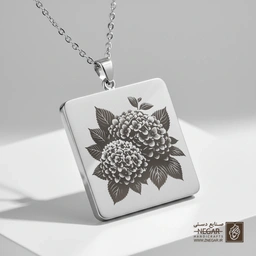 گردنبند طرح گل صدتومانی در قاب دایره (حکاکی لیزری فایبر، مدل قاب مربع) کد 501934