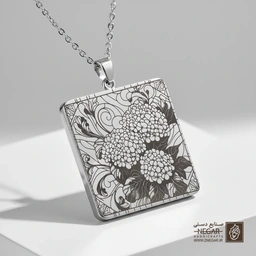 گردنبند طرح ترکیبی گل صدتومانی (حکاکی لیزری فایبر، مدل قاب مربع) کد 501935