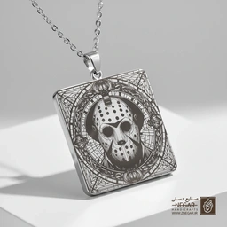 گردنبند طرح جیسون وورهیز (جمجمه) (حکاکی لیزری فایبر، مدل قاب مربع) کد 501991
