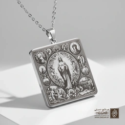 گردنبند طرح شمایل حضرت عیسی (ع)  (حکاکی لیزری فایبر، مدل قاب مربع) کد 501998