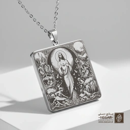 گردنبند طرح حضرت عیسی (ع)  (حکاکی لیزری فایبر، مدل قاب مربع) کد 502002