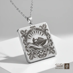 گردنبند طرح جت‌اسکی و امواج دریا (حکاکی لیزری فایبر، مدل قاب مربع) کد 502008