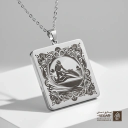 گردنبند طرح جت‌اسکی و امواج (حکاکی لیزری فایبر، مدل قاب مربع) کد 502009
