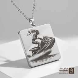 گردنبند طرح جت‌اسکی سوار (حماسی) (حکاکی لیزری فایبر، مدل قاب مربع) کد 502011