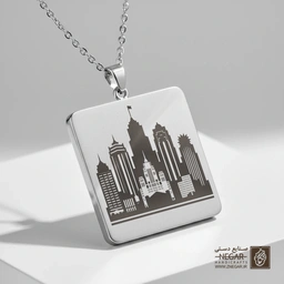 گردنبند طرح خط افق کانزاس (Kansas City) (حکاکی لیزری فایبر، مدل قاب مربع) کد 502026