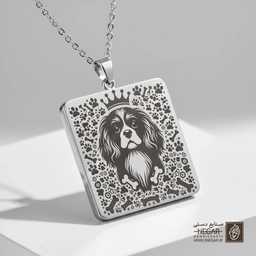 گردنبند طرح سگ کینگ چارلز (حکاکی لیزری فایبر، مدل قاب مربع) کد 502039