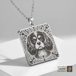 گردنبند طرح چهره سگ کینگ چارلز رئال (حکاکی لیزری فایبر، مدل قاب مربع) کد 502040