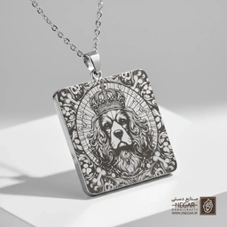 گردنبند طرح سگ کینگ چارلز با تاج (حکاکی لیزری فایبر، مدل قاب مربع) کد 502042