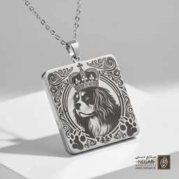 گردنبند طرح سگ کینگ چارلز (حکاکی لیزری فایبر، مدل قاب مربع) کد 502043