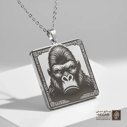 گردنبند طرح پرتره کینگ کونگ وحشی (حکاکی لیزری فایبر، مدل قاب مربع) کد 502057