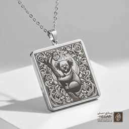 گردنبند طرح کوالا و شاخه درخت (حکاکی لیزری فایبر، مدل قاب مربع) کد 502066