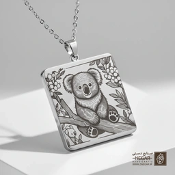 گردنبند طرح مادر و بچه کوالا (حکاکی لیزری فایبر، مدل قاب مربع) کد 502068