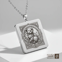 گردنبند طرح کوالا نشسته (مدال) (حکاکی لیزری فایبر، مدل قاب مربع) کد 502070