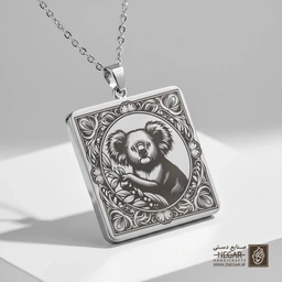 گردنبند طرح کوالا در میان گل‌ها (حکاکی لیزری فایبر، مدل قاب مربع) کد 502071