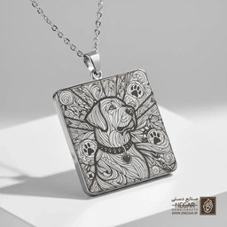 گردنبند طرح سگ لابرادور وفادار (حکاکی لیزری فایبر، مدل قاب مربع) کد 502076