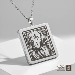 گردنبند طرح پرتره هنری سگ لابرادور (حکاکی لیزری فایبر، مدل قاب مربع) کد 502077