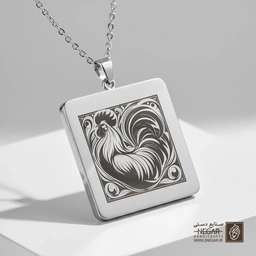گردنبند طرح خروس (Rooster) هنری (حکاکی لیزری فایبر، مدل قاب مربع) کد 502096