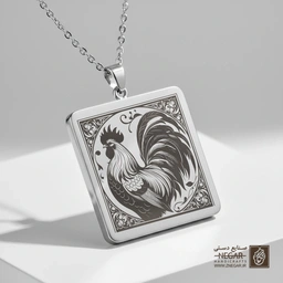 گردنبند طرح خروس در قاب سنتی (حکاکی لیزری فایبر، مدل قاب مربع) کد 502097