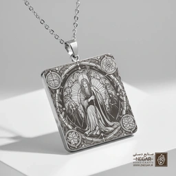 گردنبند طرح گاندالف در قاب کلیسایی (حکاکی لیزری فایبر، مدل قاب مربع) کد 502125