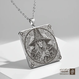 گردنبند طرح سارومان جادوگر (حکاکی لیزری فایبر، مدل قاب مربع) کد 502129