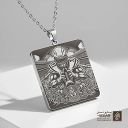 گردنبند طرح بازیکن دفاعی چارجرز (حکاکی لیزری فایبر، مدل قاب مربع) کد 502142