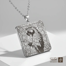 گردنبند طرح طوطی ماکائو در طبیعت (حکاکی لیزری فایبر، مدل قاب مربع) کد 502162