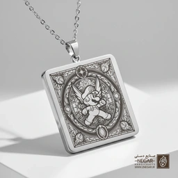 گردنبند طرح ماریو بالدار در قاب (حکاکی لیزری فایبر، مدل قاب مربع) کد 502191