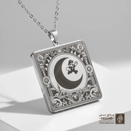 گردنبند طرح ماریو و هلال ماه (حکاکی لیزری فایبر، مدل قاب مربع) کد 502195