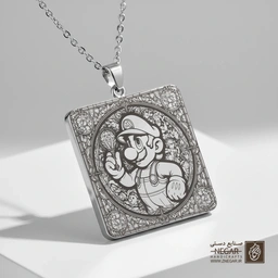 گردنبند طرح ماریو کلاسیک (حکاکی لیزری فایبر، مدل قاب مربع) کد 502212
