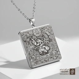 گردنبند طرح ماریو در قاب اسلیمی پیچیده (حکاکی لیزری فایبر، مدل قاب مربع) کد 502214