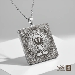 گردنبند طرح مروین مریخی متقارن (حکاکی لیزری فایبر، مدل قاب مربع) کد 502224