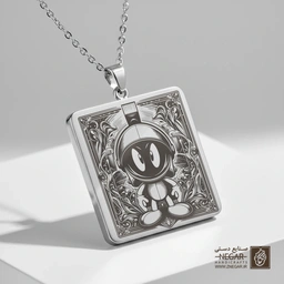 گردنبند طرح مروین مریخی مقتدر (حکاکی لیزری فایبر، مدل قاب مربع) کد 502226