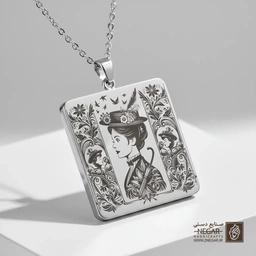 گردنبند طرح چهره مری پاپینز (حکاکی لیزری فایبر، مدل قاب مربع) کد 502231