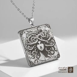 گردنبند طرح مدوسا ( پرجزئیات) (حکاکی لیزری فایبر، مدل قاب مربع) کد 502236