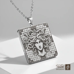 گردنبند طرح مدوسا ( مستطیلی) (حکاکی لیزری فایبر، مدل قاب مربع) کد 502241