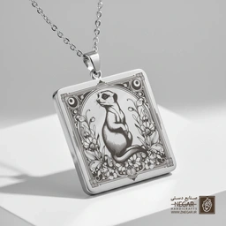 گردنبند طرح میرکات در قاب گل (حکاکی لیزری فایبر، مدل قاب مربع) کد 502249