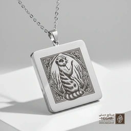 گردنبند طرح میرکات نشسته (حکاکی لیزری فایبر، مدل قاب مربع) کد 502250