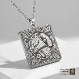 گردنبند طرح مگافون ماندالا (حکاکی لیزری فایبر، مدل قاب مربع) کد 502254