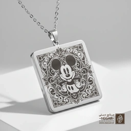 گردنبند طرح میکی موس فانتزی (حکاکی لیزری فایبر، مدل قاب مربع) کد 502263