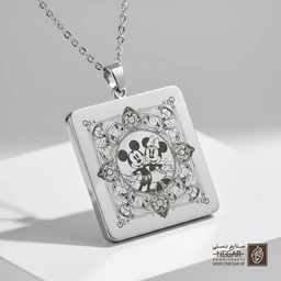 گردنبند طرح میکی و مینی (حکاکی لیزری فایبر، مدل قاب مربع) کد 502273