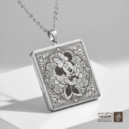 گردنبند طرح مینی موس مینیاتوری (حکاکی لیزری فایبر، مدل قاب مربع) کد 502287