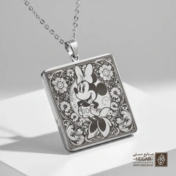 گردنبند طرح مینی موس در گلزار (حکاکی لیزری فایبر، مدل قاب مربع) کد 502293