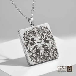 گردنبند طرح میکی و مینی در ماندالا (حکاکی لیزری فایبر، مدل قاب مربع) کد 502295