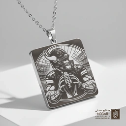 گردنبند طرح بازیکن در حال نبرد (وایکینگز) (حکاکی لیزری فایبر، مدل قاب مربع) کد 502303