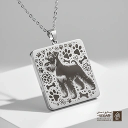 گردنبند طرح فیگور سگ مینیاتور اشناوزر (حکاکی لیزری فایبر، مدل قاب مربع) کد 502306
