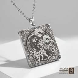 گردنبند طرح لیدی‌باگ و گربه سیاه فانتزی (حکاکی لیزری فایبر، مدل قاب مربع) کد 502317