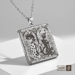 گردنبند طرح لیدی‌باگ و کت‌نوار در کنار هم (حکاکی لیزری فایبر، مدل قاب مربع) کد 502322