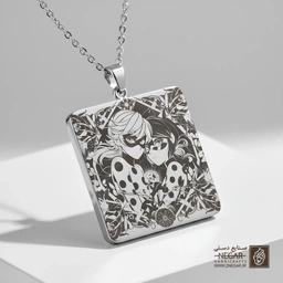 گردنبند طرح لیدی‌باگ و کت‌نوار ( مدرن) (حکاکی لیزری فایبر، مدل قاب مربع) کد 502323