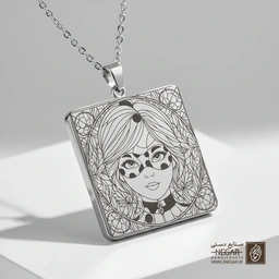 گردنبند طرح چهره لیدی‌باگ (مرینت) (حکاکی لیزری فایبر، مدل قاب مربع) کد 502325